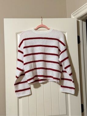 Zenana Women’s White and Red Striped Cozy Sweater NWOT